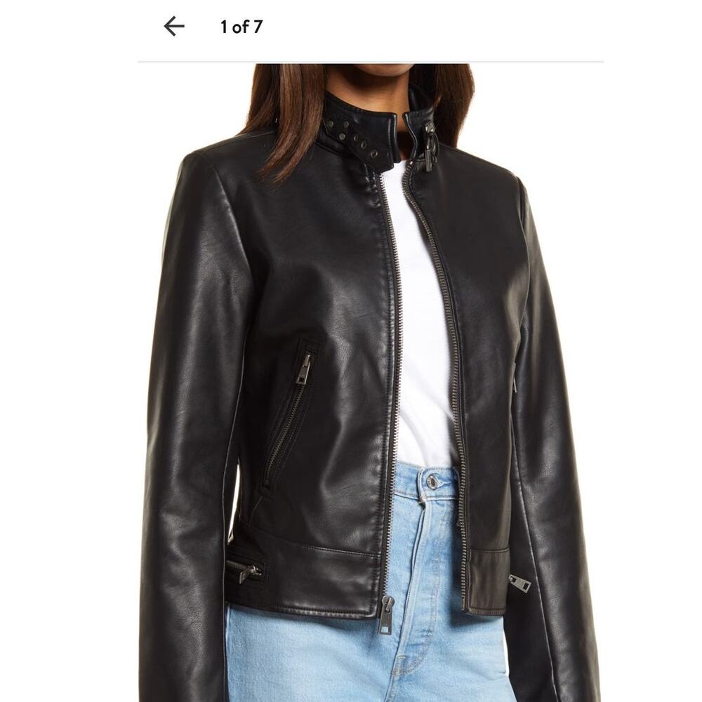 Levi Strauss & Co(XL) black faux leather racer motorcycle front zip jacket